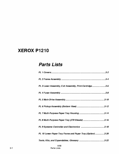 xerox xerox p 1210 manual of part number